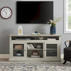 Steingrau 60 TV-Schrank mit Kabelmanagement, Glastüren und verstellbaren Einlegeböden für Fernseher bis 65 Zoll