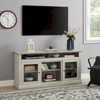 Steingrau 60 TV-Schrank mit Kabelmanagement, Glastüren und verstellbaren Einlegeböden für Fernseher bis 65 Zoll