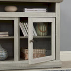 Steingrau 60 TV-Schrank mit Kabelmanagement, Glastüren und verstellbaren Einlegeböden für Fernseher bis 65 Zoll