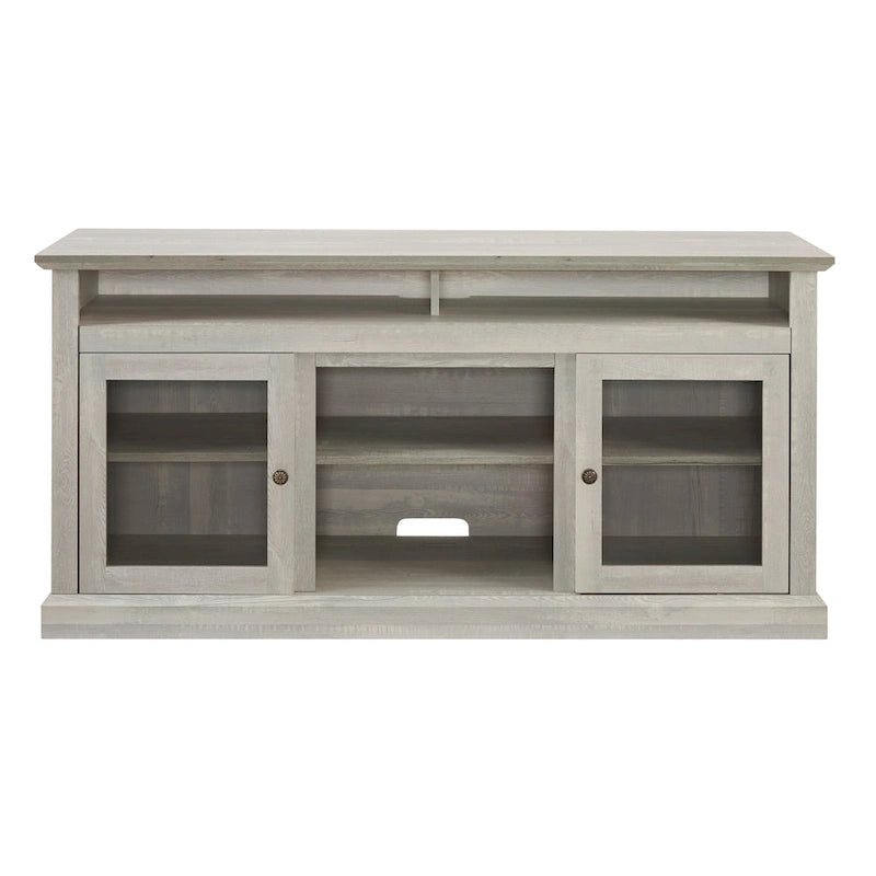 Stone Gray 60 TV Stand with Cable Management, Glass Doors, and Adjustable Shelves for TVs Up to 65