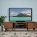 Walnussfarbener TV-Ständer 59.2 mit 2 Schränken und Ablage aus gehärtetem Glas für 40-Zoll-Fernseher