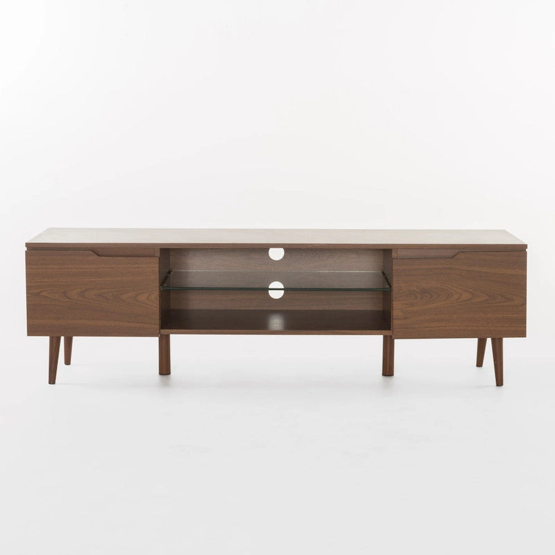Walnut 59.2 TV Stand with 2 Cabinets & Tempered Glass Shelf for 40 TVs
