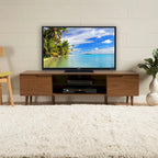 Walnussfarbener TV-Ständer 59.2 mit 2 Schränken und Ablage aus gehärtetem Glas für 40-Zoll-Fernseher