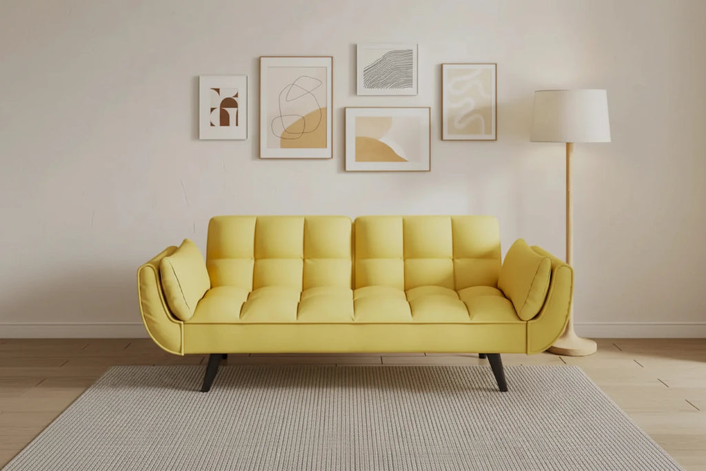 Yellow Sofa with Armrests and Throw Pillow - Comfortable Sofa Bed for Small Spaces, Ideal for Apartments