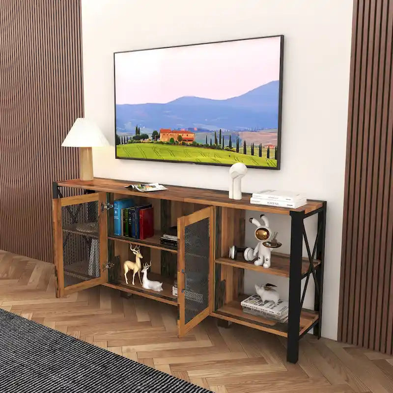Walnut 70.87 Farmhouse TV Stand with Open Storage for 70 TVs