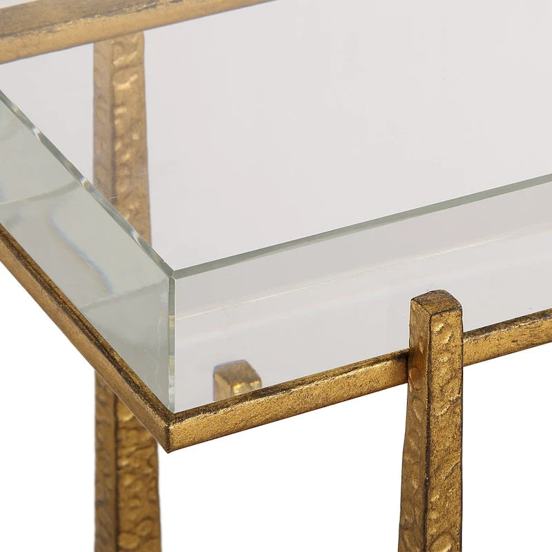 Thick Crystal Top End Accent Table - 24 - Antique Gold
