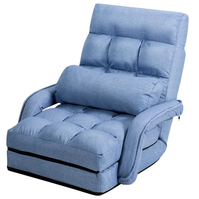 Blue Folding Lazy Sofa Floor Chair Sofa Lounger Bed