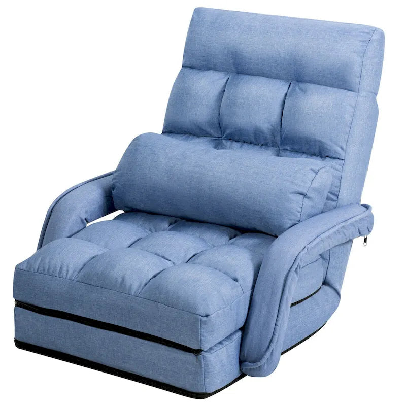 Gymax Blue Folding Lazy Sofa Floor Chair Sofa Lounger Bed with