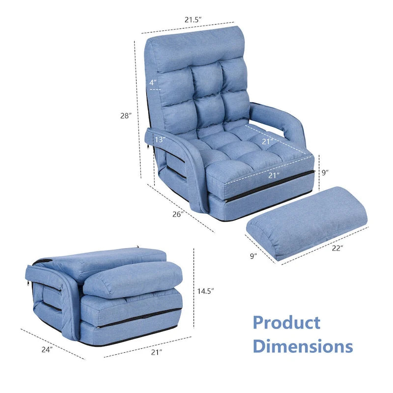 Blue Folding Lazy Sofa Floor Chair Sofa Lounger Bed