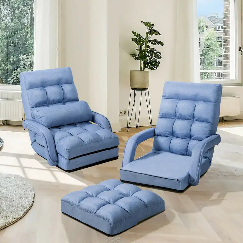Blue Folding Lazy Sofa Floor Chair Sofa Lounger Bed