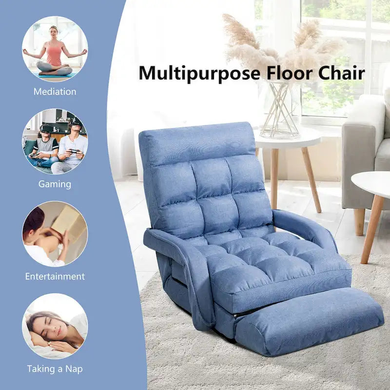 Blue Folding Lazy Sofa Floor Chair Sofa Lounger Bed