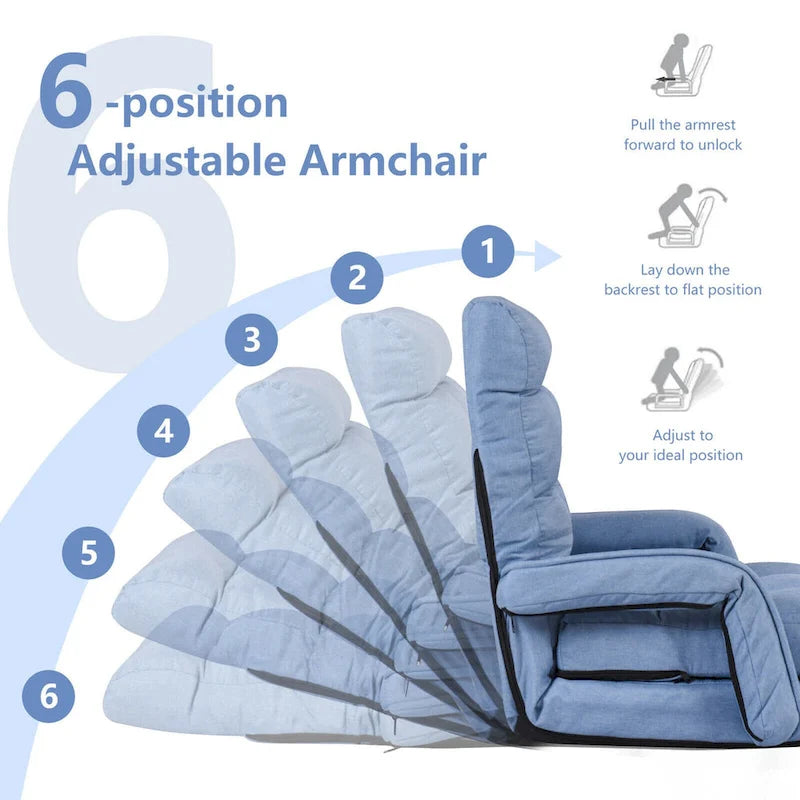 Blue Folding Lazy Sofa Floor Chair Sofa Lounger Bed