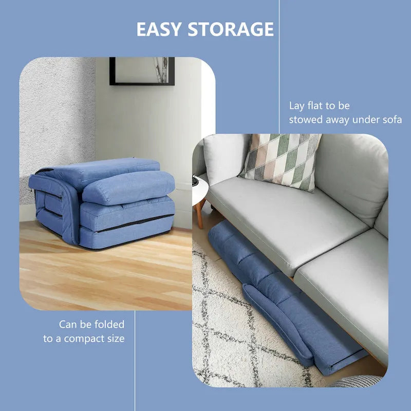 Blue Folding Lazy Sofa Floor Chair Sofa Lounger Bed