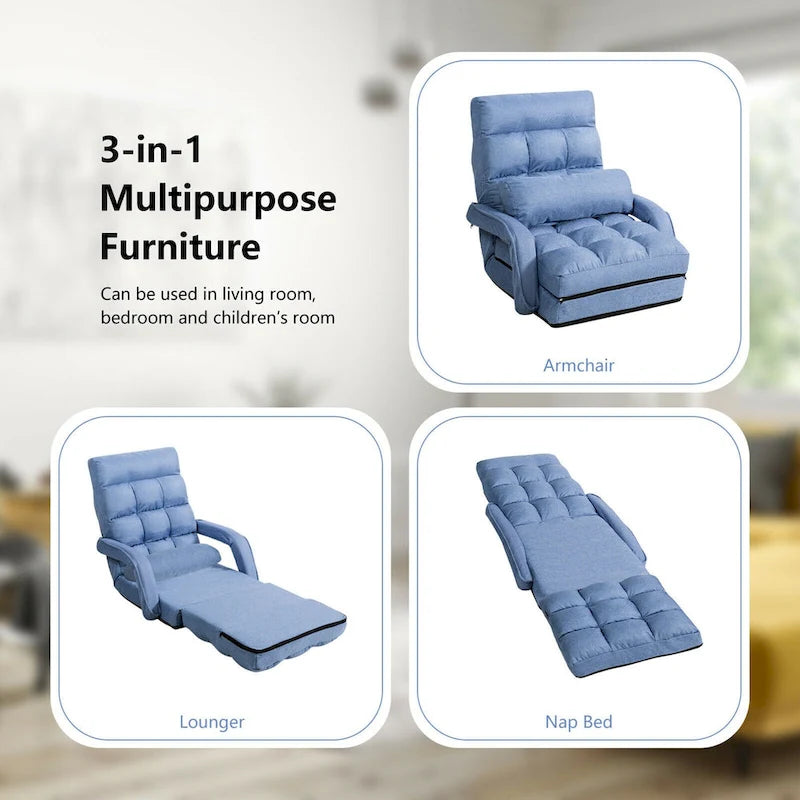 Blue Folding Lazy Sofa Floor Chair Sofa Lounger Bed
