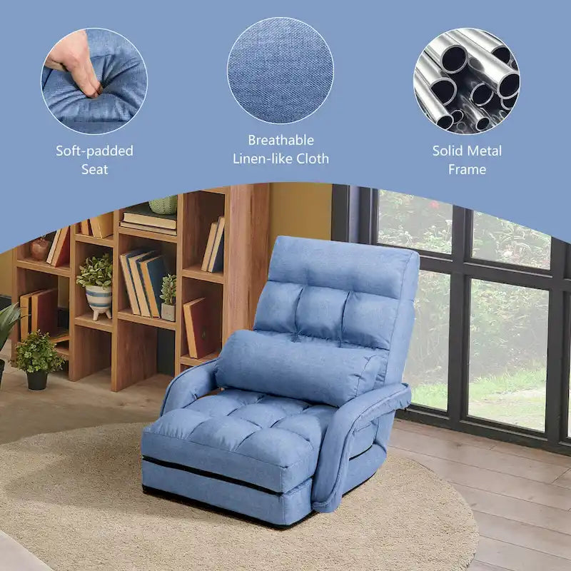 Blue Folding Lazy Sofa Floor Chair Sofa Lounger Bed