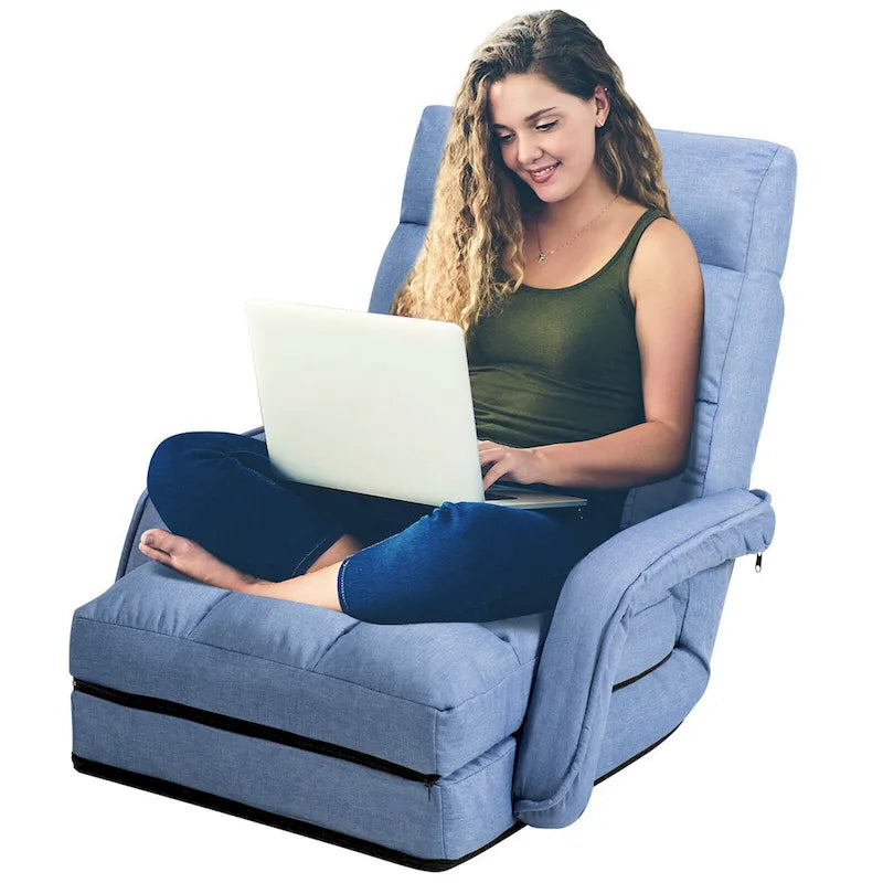 Blue Folding Lazy Sofa Floor Chair Sofa Lounger Bed