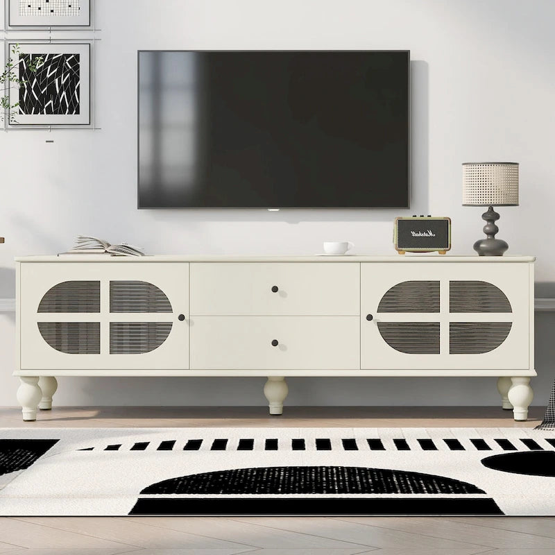 Modern Minimalist TV Stand with 2 Storage Cabinets, 2 Drawer and Cable Management for Living Room Bedroom
