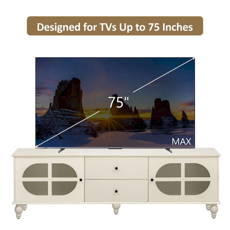 Modern Minimalist TV Stand with 2 Storage Cabinets, 2 Drawer and Cable Management for Living Room Bedroom