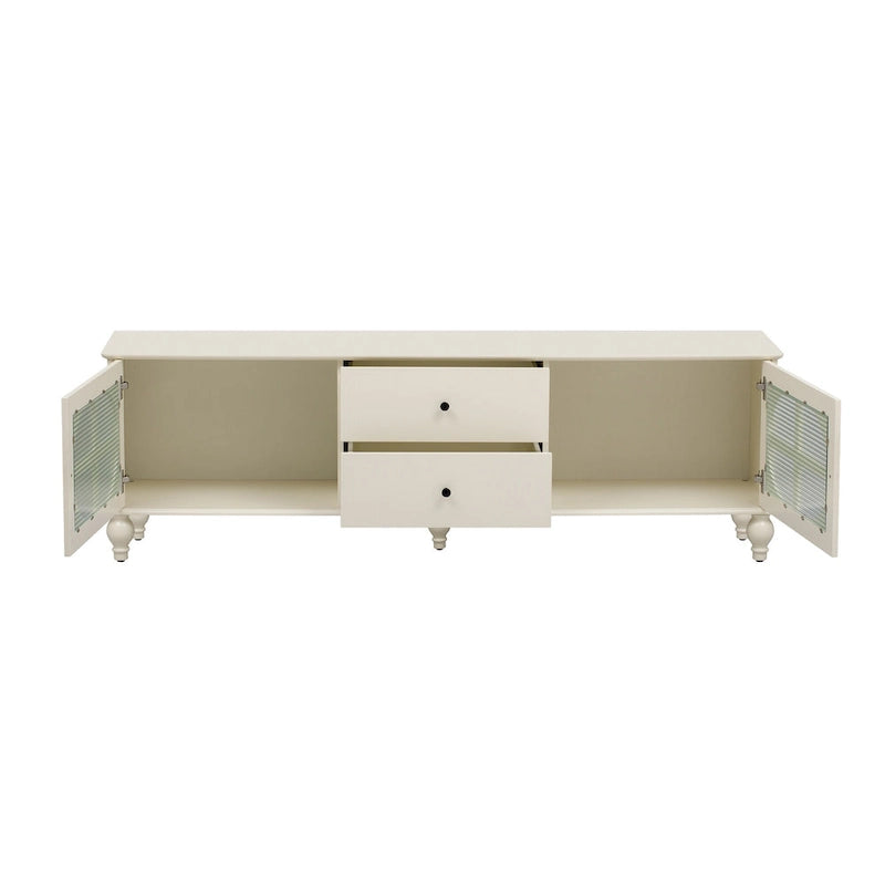 Modern Minimalist TV Stand with 2 Storage Cabinets, 2 Drawer and Cable Management for Living Room Bedroom
