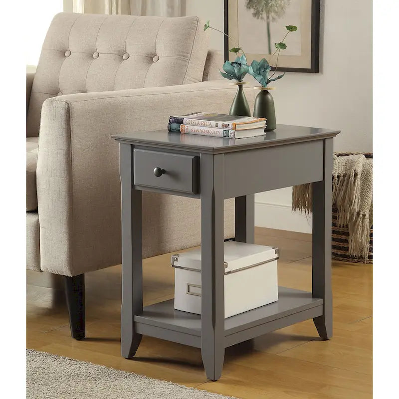 Space Saving Rectangular 23 Wooden Side End Table with Two Storage Shelve and One Drawer for Living Room - 13L X 22W x 23H