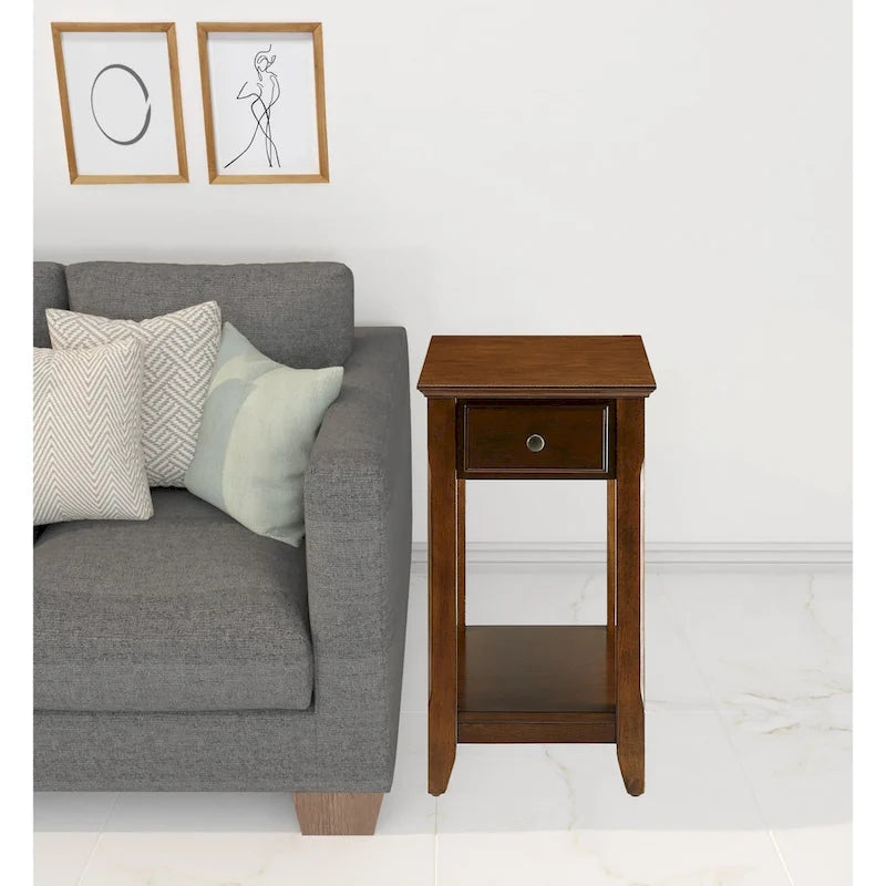 Space Saving Rectangular 23 Wooden Side End Table with Two Storage Shelve and One Drawer for Living Room - 13L X 22W x 23H
