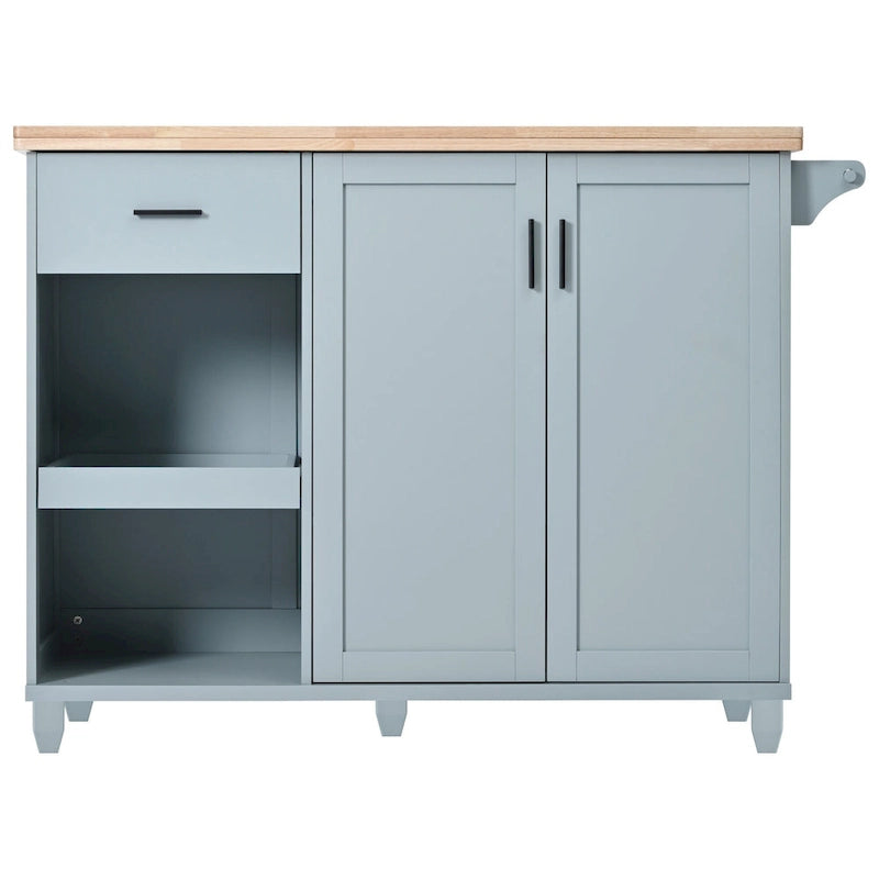 Kitchen Island with Foldable Counter Top, Kitchen Storage Cart with Slide-Out Shelf, Towel Rack and Drawer, Rolling Wheels