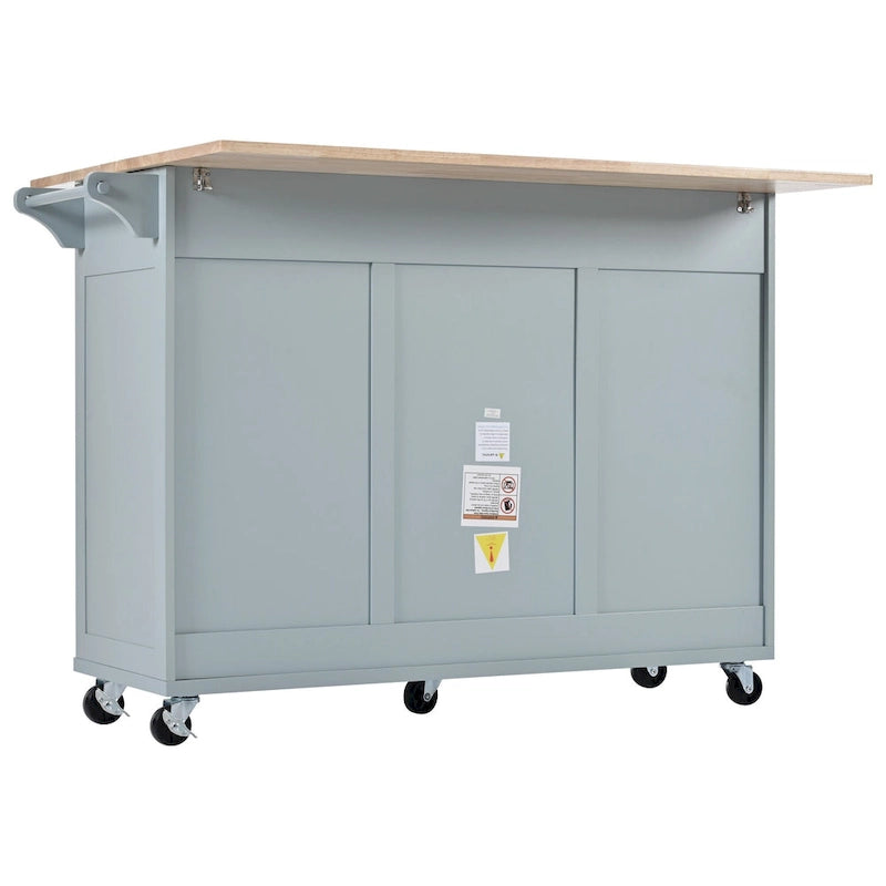 Kitchen Island with Foldable Counter Top, Kitchen Storage Cart with Slide-Out Shelf, Towel Rack and Drawer, Rolling Wheels