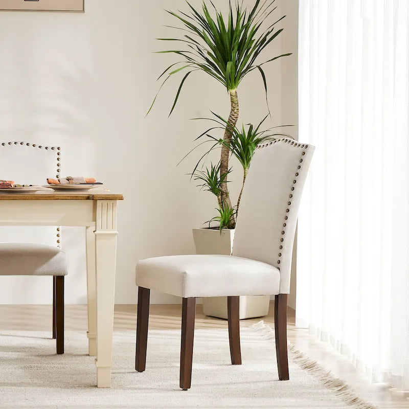 Dark Brown Leather Upholstered Dining Chair (2 Pack) w/Nailhead Trim and Wood Legs for Dining Room