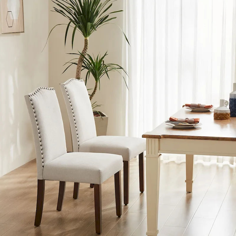 Dark Brown Leather Upholstered Dining Chair (2 Pack) w/Nailhead Trim and Wood Legs for Dining Room