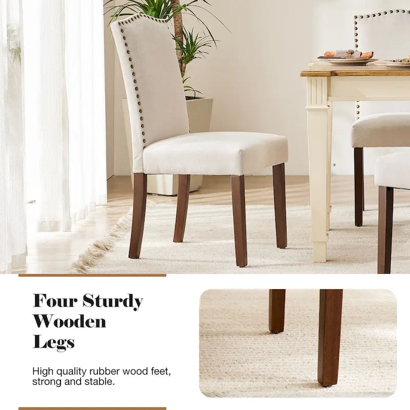 Dark Brown Leather Upholstered Dining Chair (2 Pack) w/Nailhead Trim and Wood Legs for Dining Room