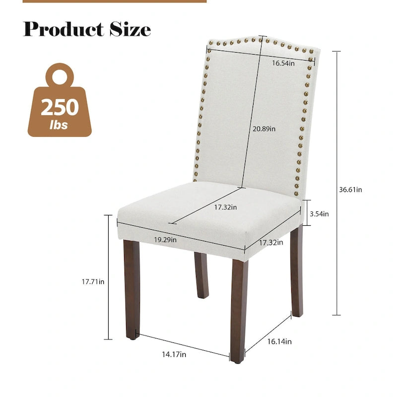 Dark Brown Leather Upholstered Dining Chair (2 Pack) w/Nailhead Trim and Wood Legs for Dining Room