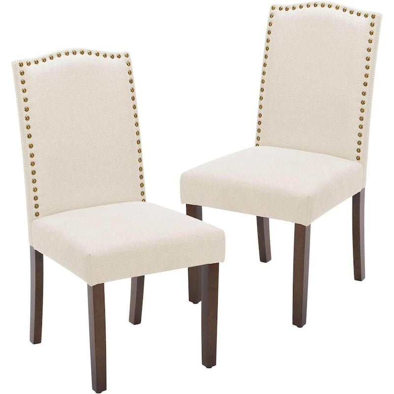 Dark Brown Leather Upholstered Dining Chair (2 Pack) w/Nailhead Trim and Wood Legs for Dining Room