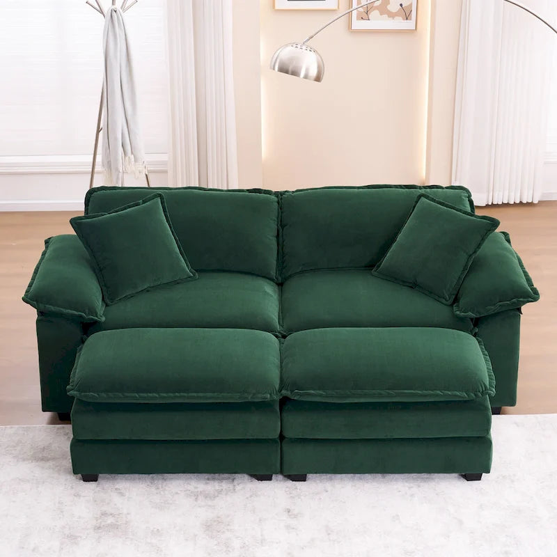 2-seater sofa with 2 cushions, 2 pillows and 2 ottomans, comfortable sofa - Living room deep sofa, modular sofa