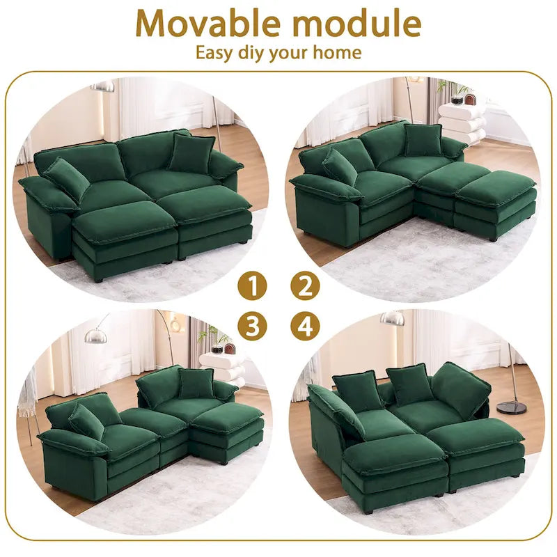2-seater sofa with 2 cushions, 2 pillows and 2 ottomans, comfortable sofa - Living room deep sofa, modular sofa