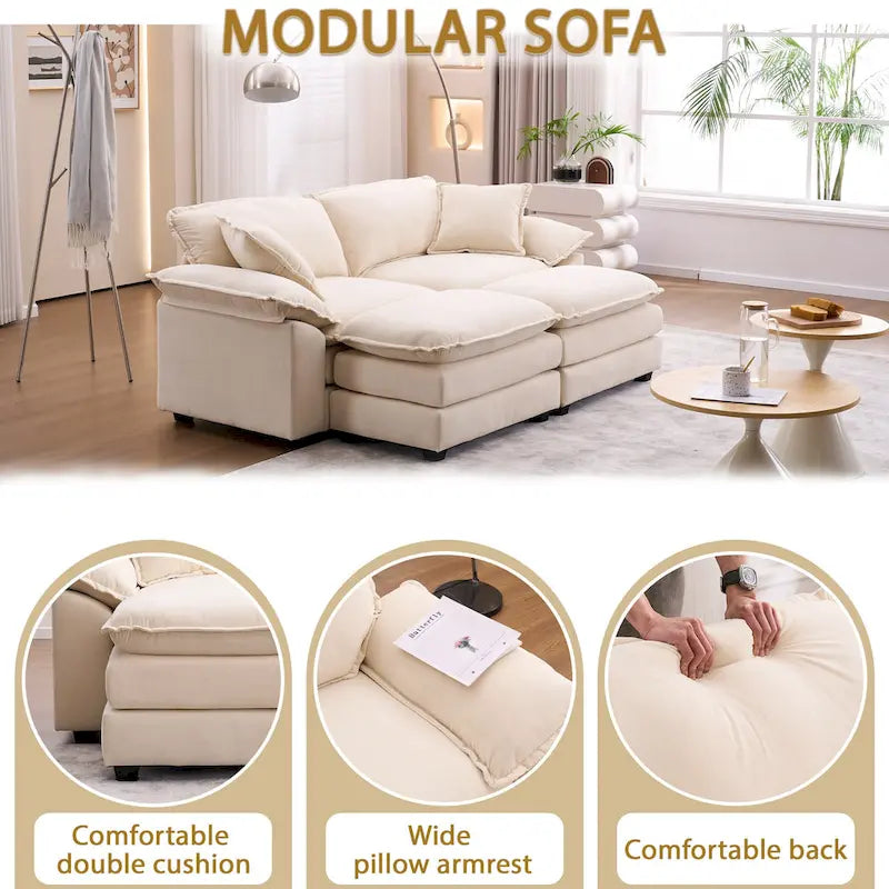 2-seater sofa with 2 cushions, 2 pillows and 2 ottomans, comfortable sofa - Living room deep sofa, modular sofa
