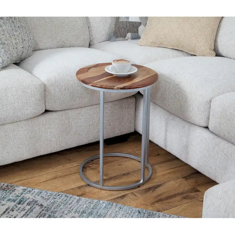 Solid Wood and Metal C-Table