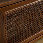 Walnuss 59 TV-Ständer mit offenen Regalen und Rattan-Schranktüren für TVs bis zu 65 Zoll