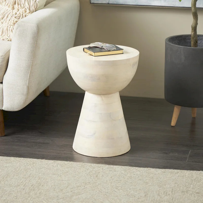 Mango Wood Side End Accent Table- Cream