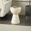 Mango Wood Side End Accent Table- Cream