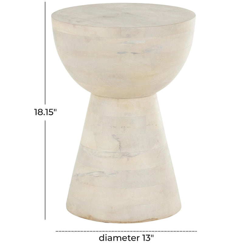 Mango Wood Side End Accent Table- Cream