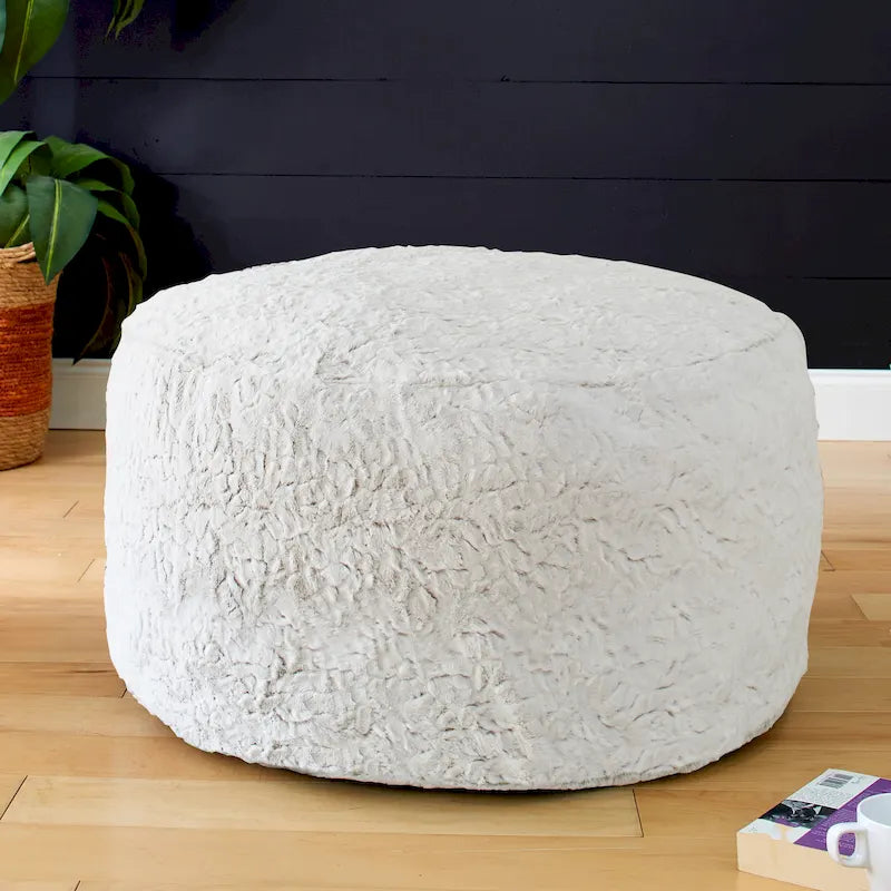 Large Indoor Faux Fur Round Bean Pouf/ Ottoman