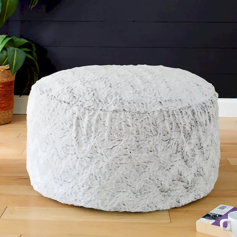 Large Indoor Faux Fur Round Bean Pouf/ Ottoman