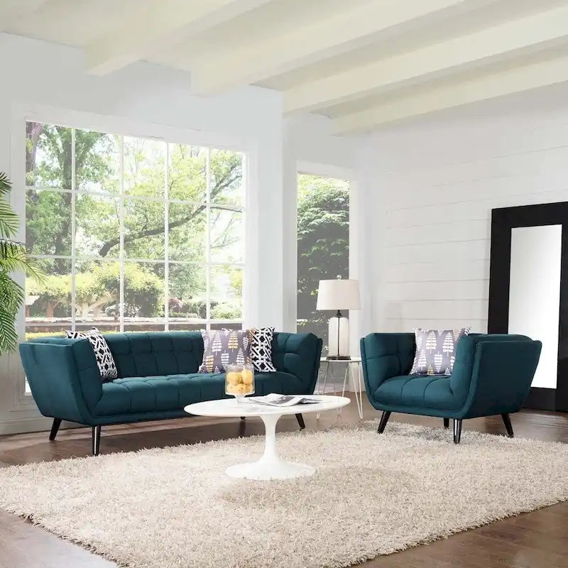 2 Piece Upholstered Fabric Sofa and Armchair