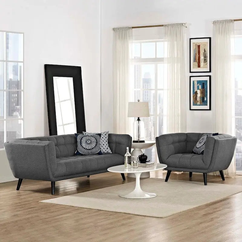 2 Piece Upholstered Fabric Sofa and Armchair