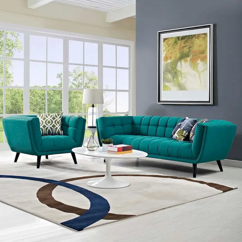 2 Piece Upholstered Fabric Sofa and Armchair