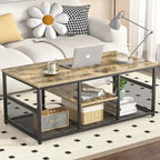 Industrial Rectangle Wood Coffee Table with Storage Shelf, Metal Frame Home Tea Table Desk
