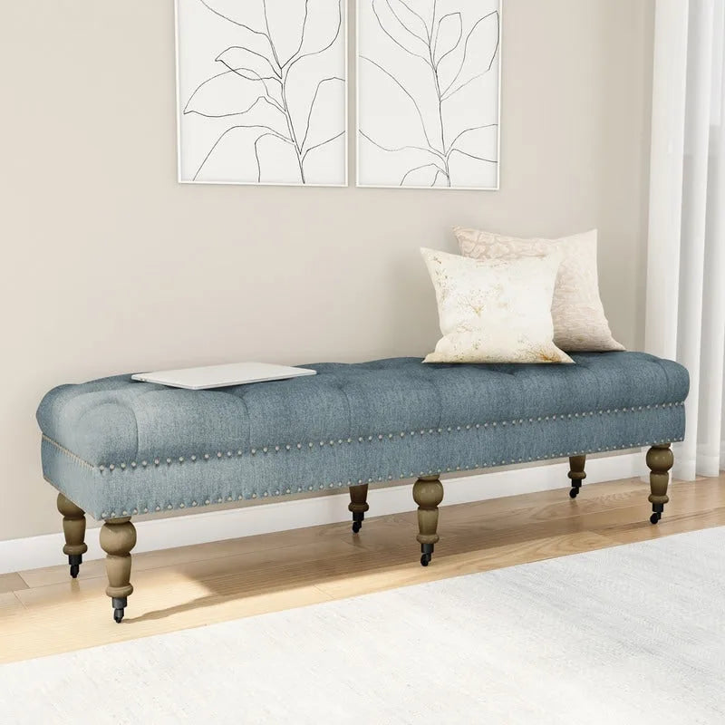 62- inch Tufted Light Blue Bench