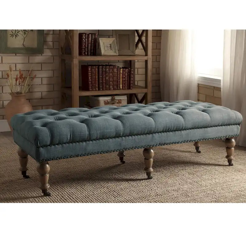 62- inch Tufted Light Blue Bench