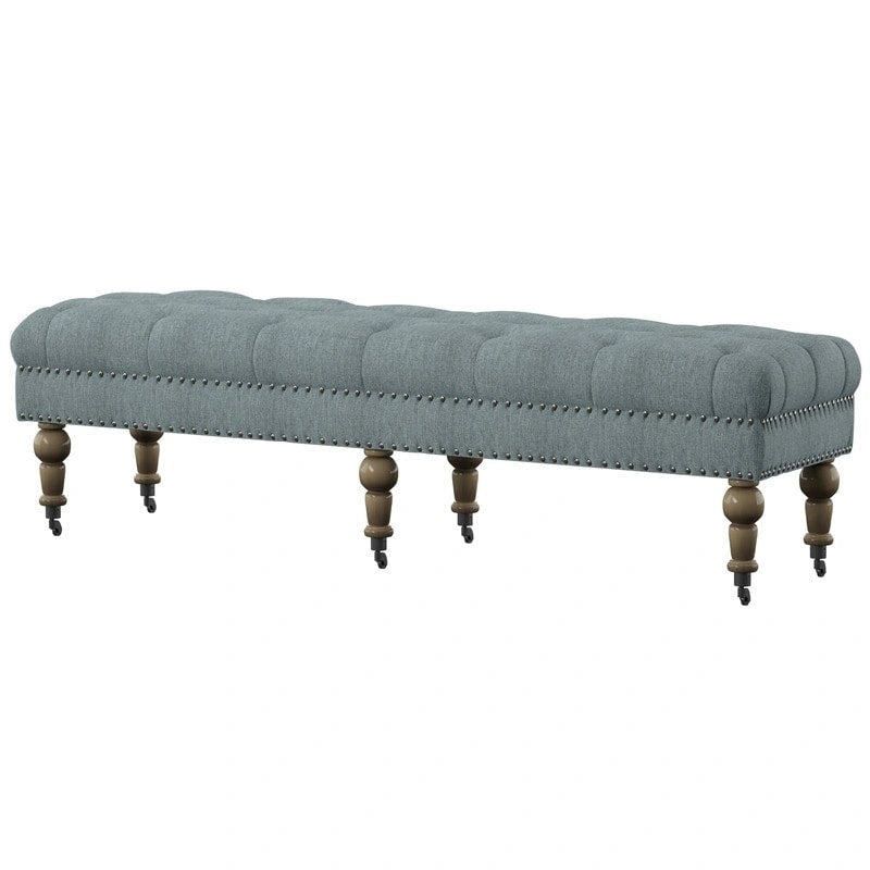 62- inch Tufted Light Blue Bench
