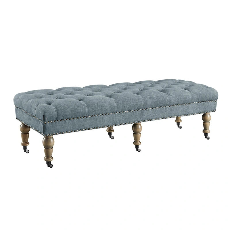 62- inch Tufted Light Blue Bench